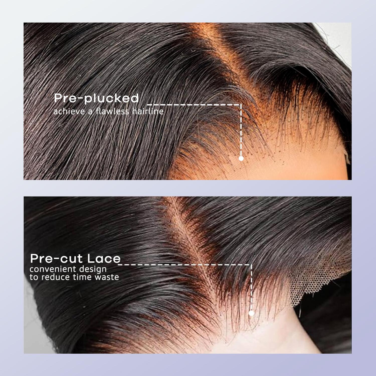 [Upgraded 7x6 Lace] Menglle Hair Side Part Glueless Layered Cut Loose Wave 7×6 Pre Cut Lace Human Hair Wigs Shoulder Length Short Bob Wig Pre Hair styled