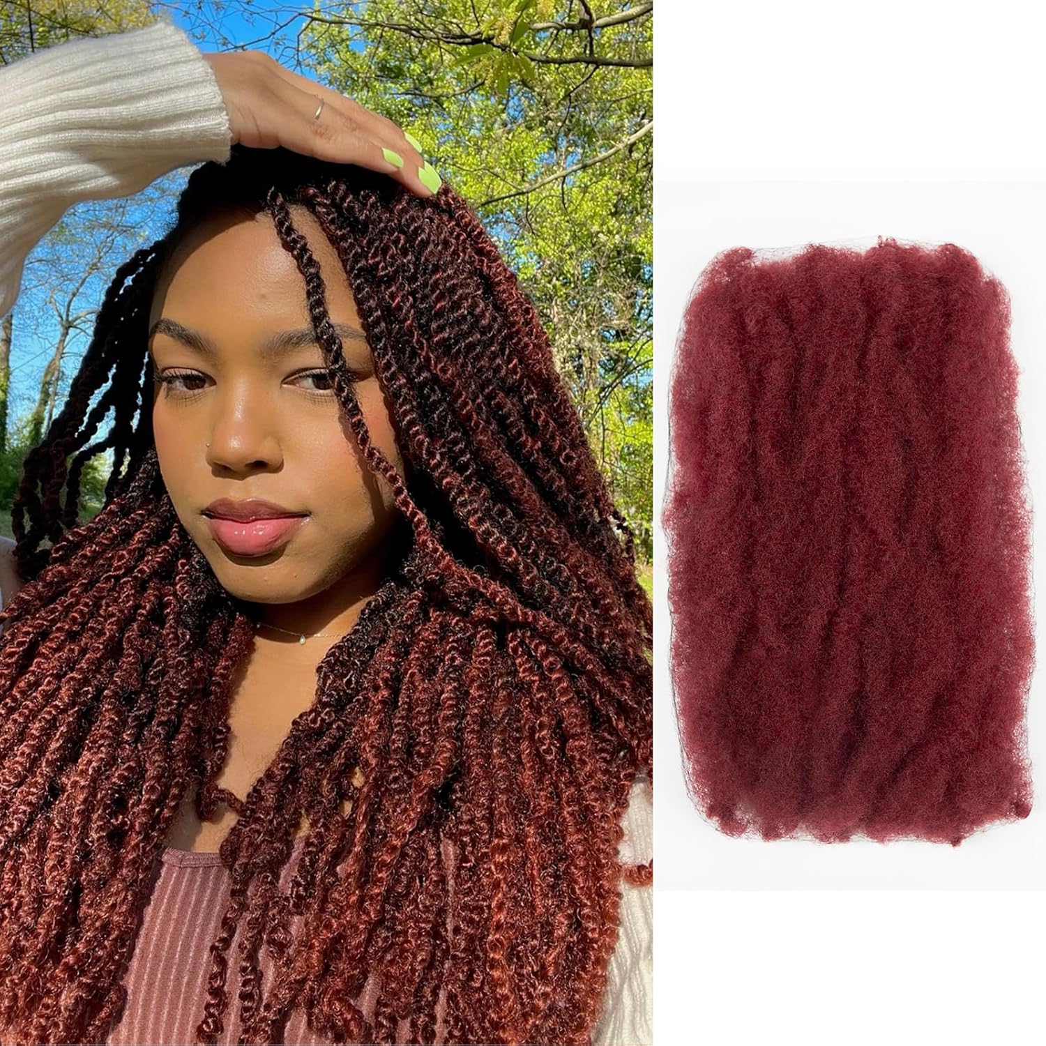 Afro Kinkys Bulk Hair for Dreadlocks Extensions Repair Locs 12 Inch 50g 4c Springy Afro Kinky-Curly Hair for Twist Braiding Mini Twists Crochet Hair Braids Locks Dark Brown