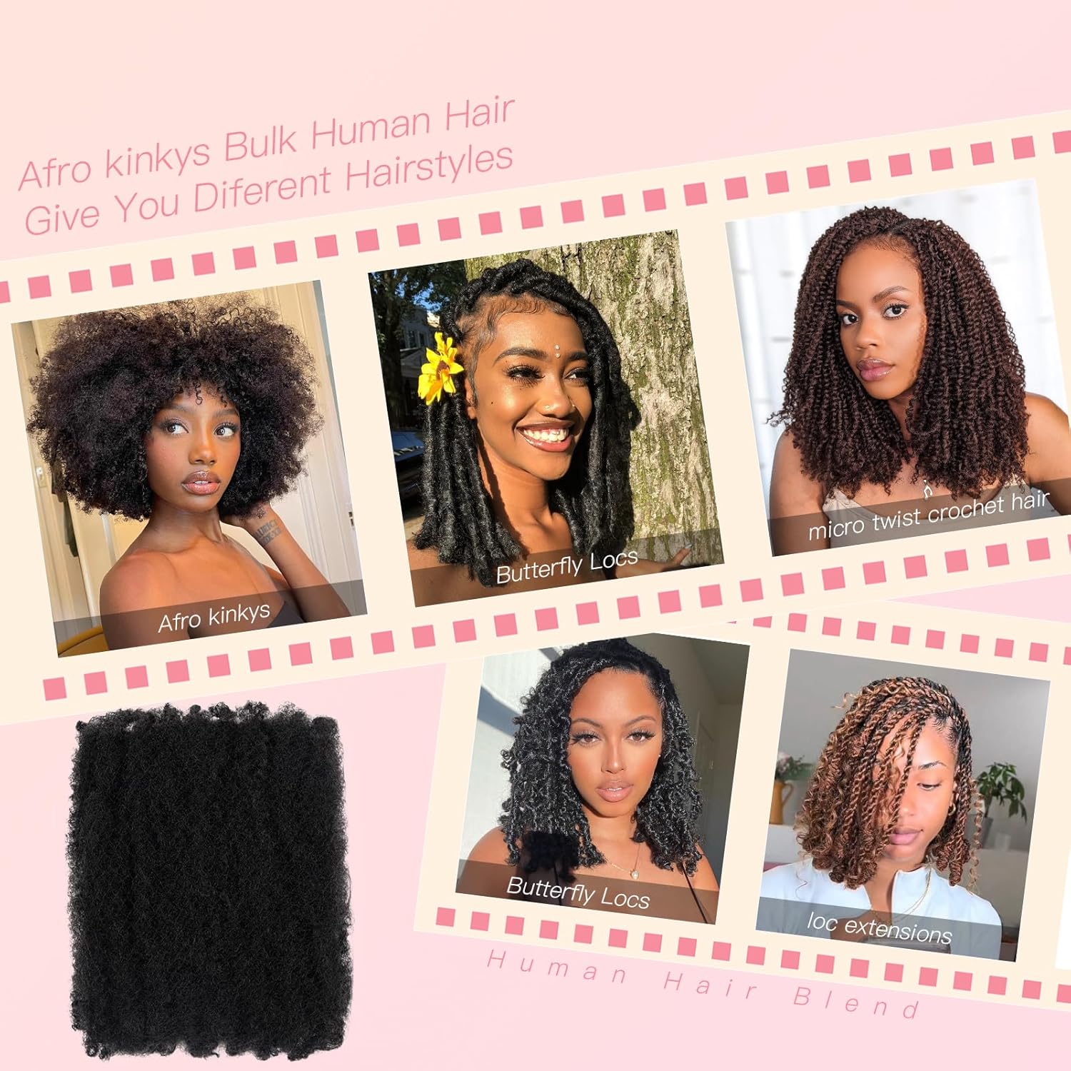 Afro Kinkys Bulk Hair for Dreadlocks Extensions Repair Locs 12 Inch 50g 4c Springy Afro Kinky-Curly Hair for Twist Braiding Mini Twists Crochet Hair Braids Locks Dark Brown