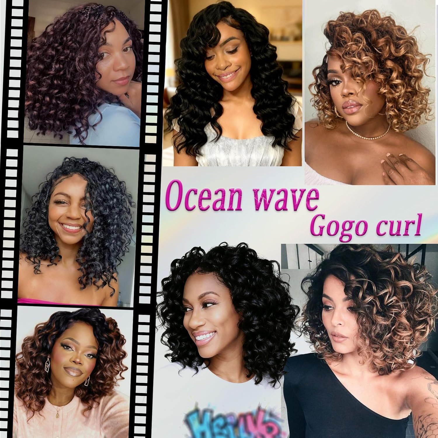 GoGo Curl Crochet Hair for Black Women 10 Inch Prelooped Ocean Wave Crochet Hair Curly Crochet Braids Deep Water Wave Beach Curl Synthetic Braiding Hair Extensions Soft as Human Hair 7 Packs 1B