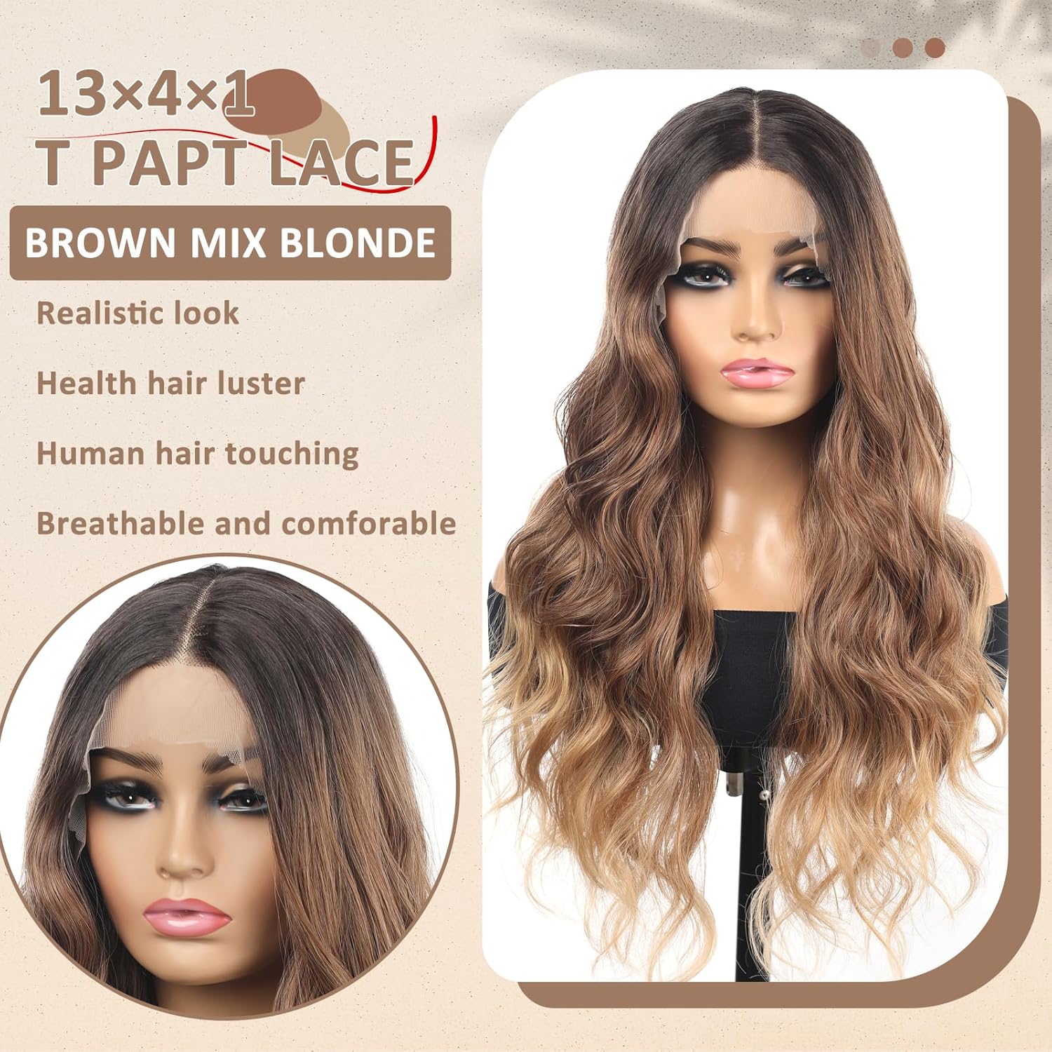 Lace Front Wig Pre Plucked Honey Blonde 13x4x1 Wigs for Women Ready to Wear HD Glueless Natural Long Wavy Wig for Women Middle Part Natural Look