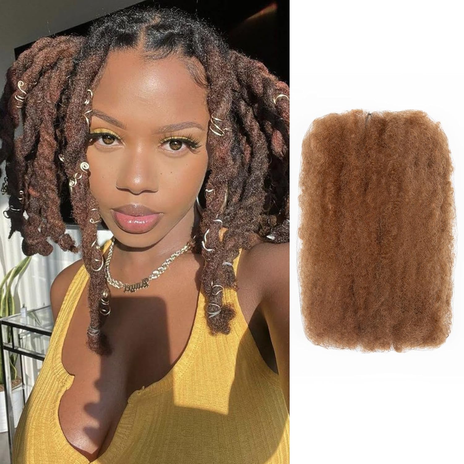 Afro Kinkys Bulk Hair for Dreadlocks Extensions Repair Locs 12 Inch 50g 4c Springy Afro Kinky-Curly Hair for Twist Braiding Mini Twists Crochet Hair Braids Locks Dark Brown