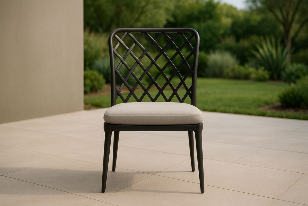 Chaise d'extérieur en aluminium noir avec coussin beige