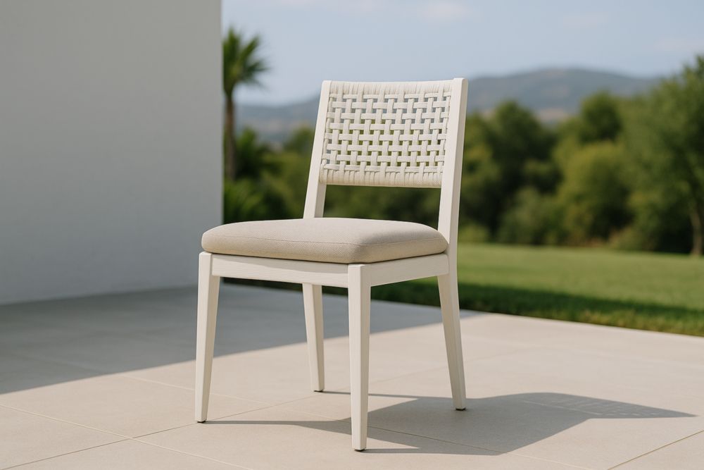 Chaise de jardin en aluminium tressé polyester Blanc 80x45x50 cm