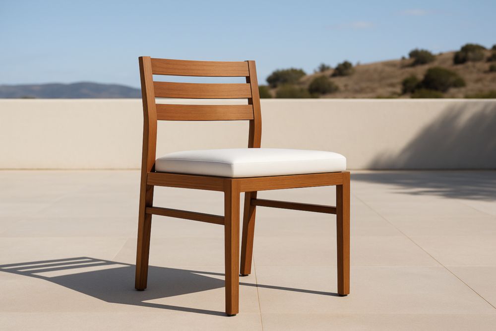 Chaise en Bois de Teck avec Coussin Blanc