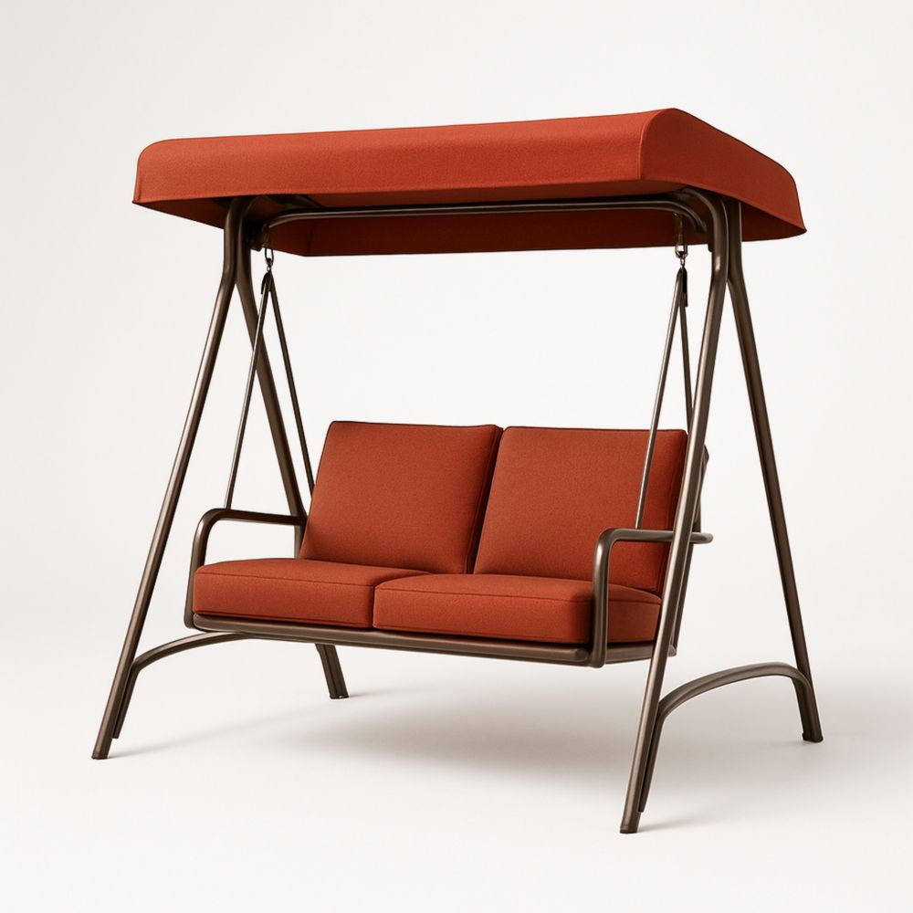 Balançoire en métal rouge avec coussins en fibres de polyester, dimensions : 200 x 150 x 170 cm
