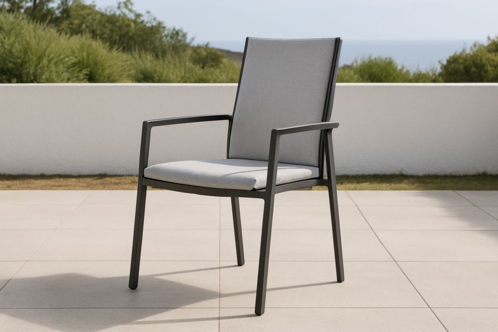 Chaise en Aluminium Noir avec Assise en Polyester Gris