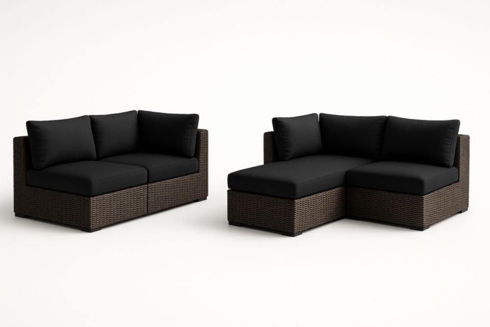 Ensemble Canapé d'Angle Extérieur Résine Marron Coussins Noirs