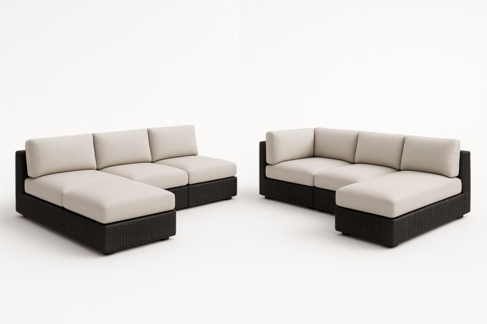 Canapé d'Angle Extérieur en Résine Tressée Beige Noir