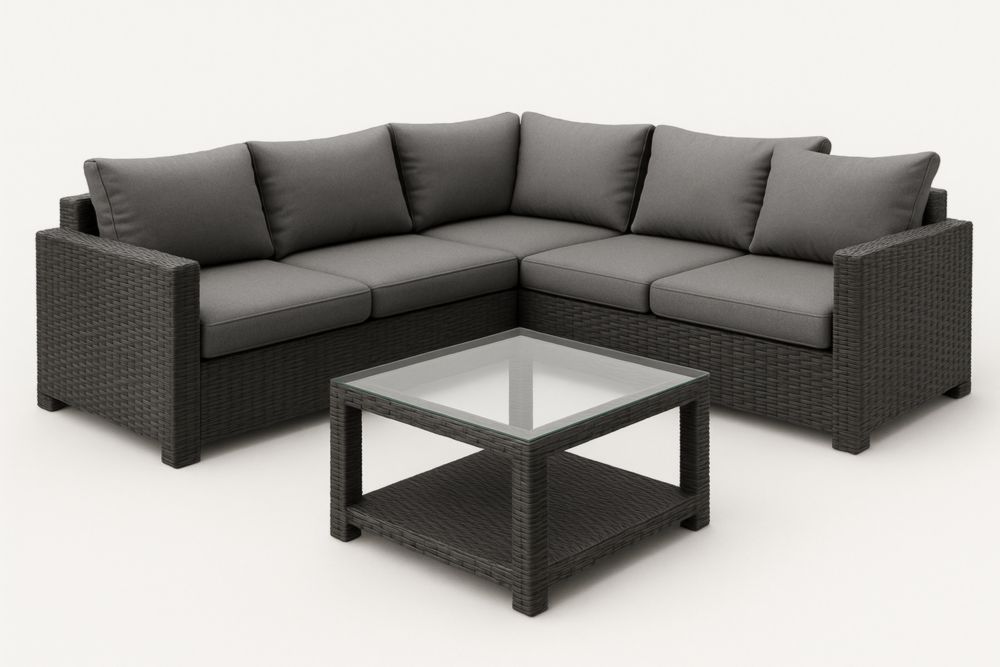 Salon de Jardin en Résine Tressée avec Table en Verre