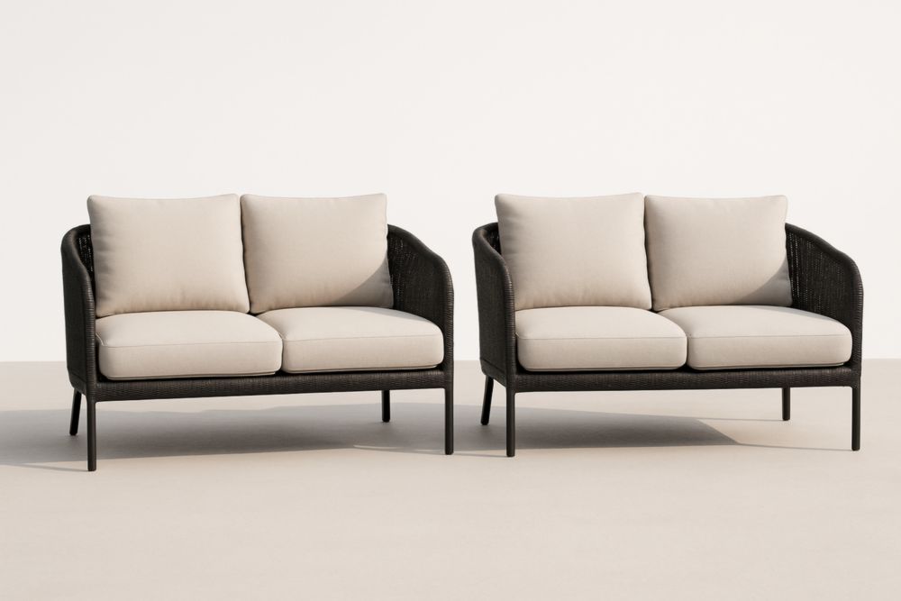 Lot de deux canapés extérieurs en rotin synthétique noir avec coussins en polyester