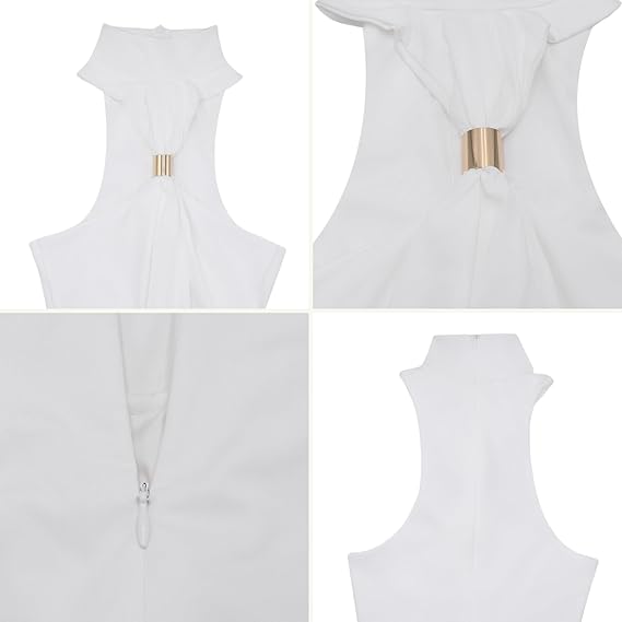 Women’s Elegant Gold Metal Ring Mock Neck Maxi Dress Sexy Halter Bodycon Long Dress Evening Cocktail Dresses