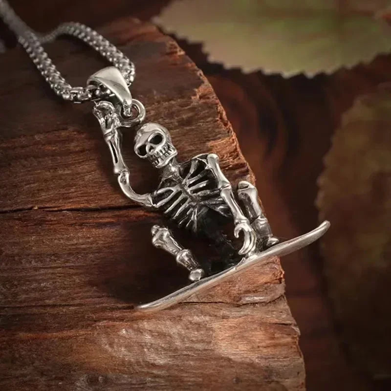 Silver Skeleton Pendant Chain Necklace