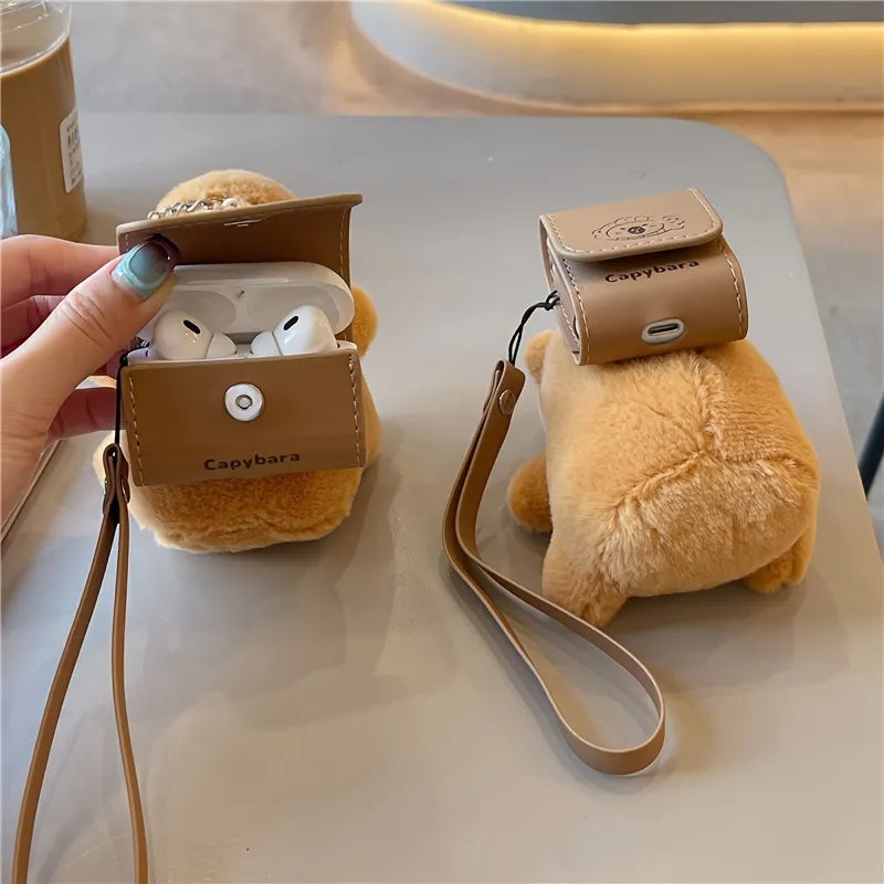 Cute Capybara  Faux Leather Case For Airpods 1/2-ChicWoo