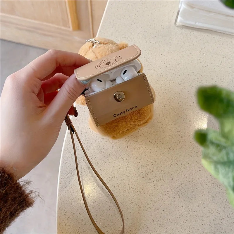 Cute Capybara  Faux Leather Case For Airpods 1/2-ChicWoo
