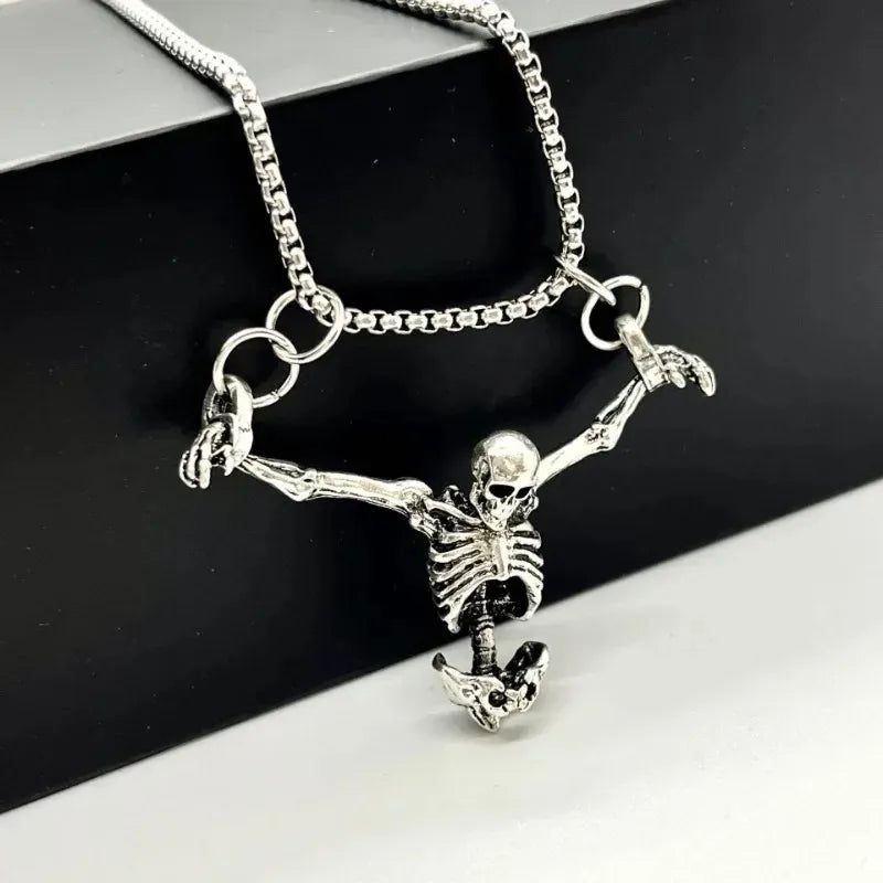 Silver Skeleton Pendant Chain Necklace