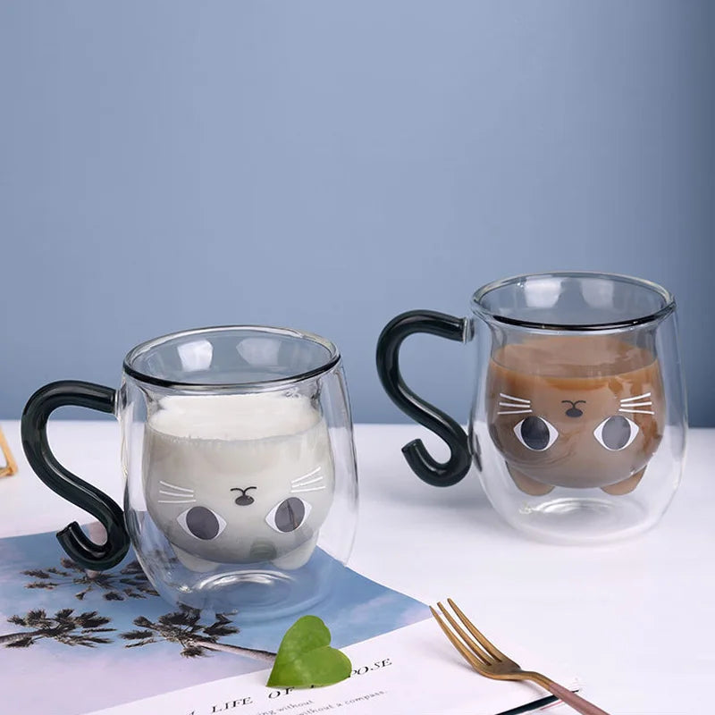 Cute Cat Double-layer Coffee Mug-ChicWoo