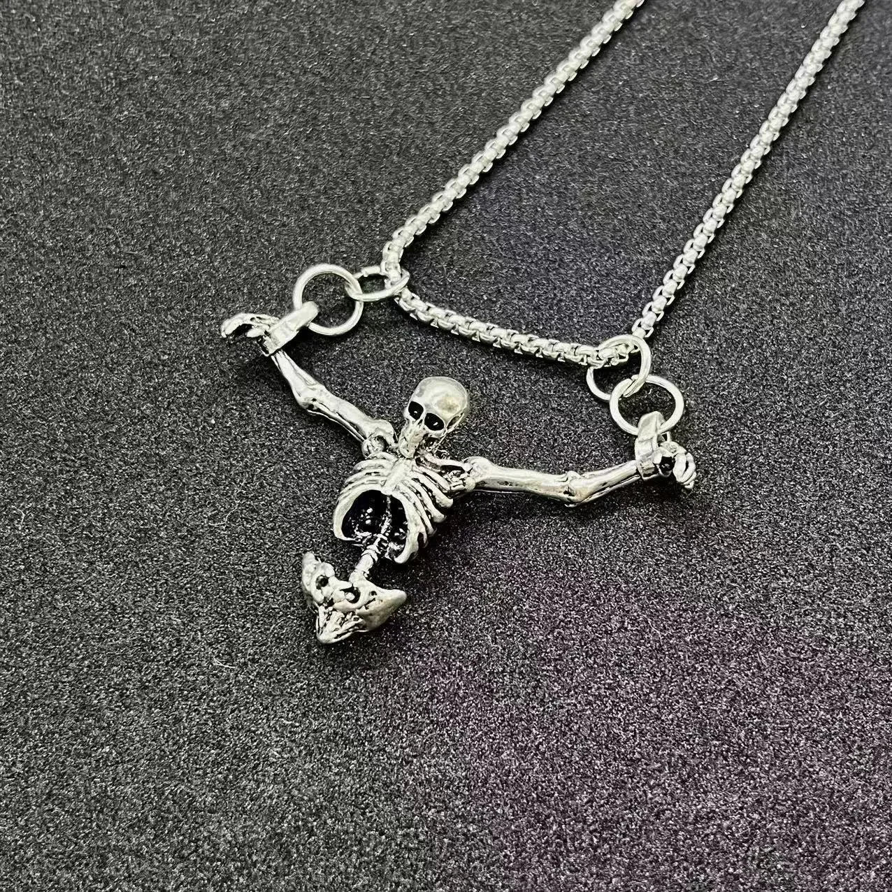 Silver Skeleton Pendant Chain Necklace