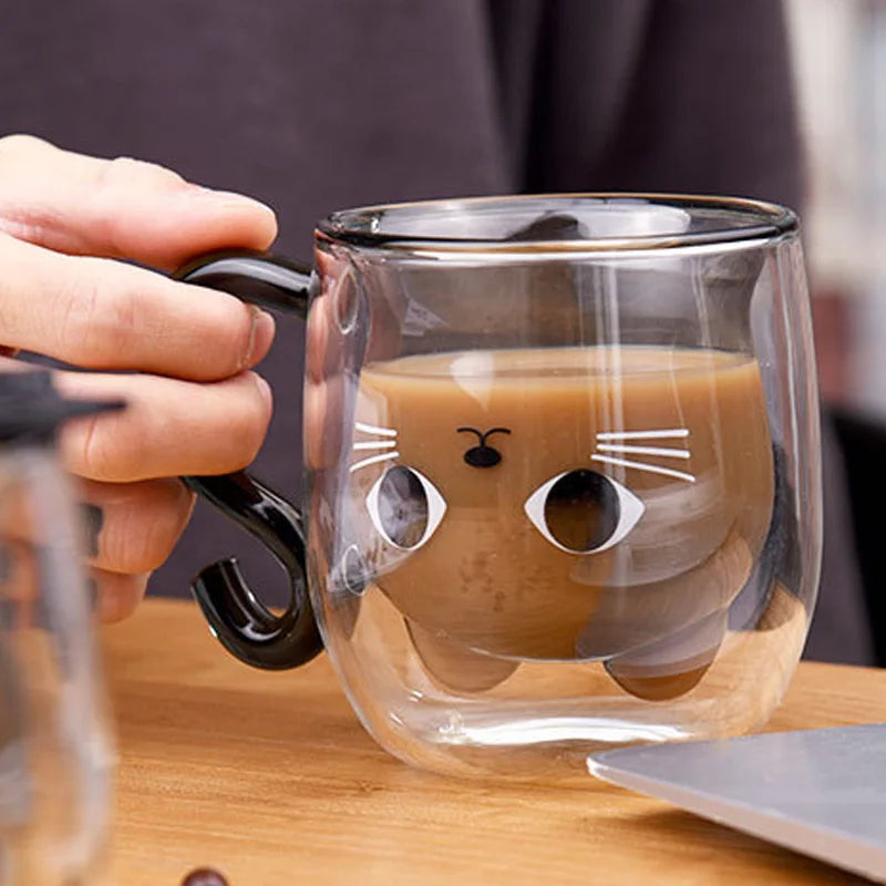 Cute Cat Double-layer Coffee Mug-ChicWoo