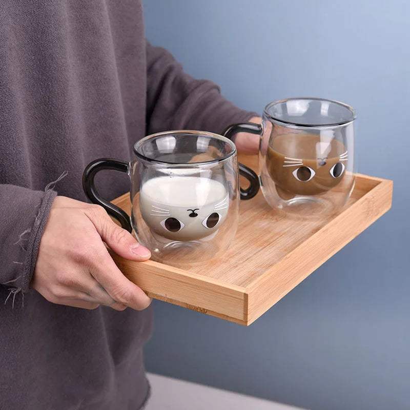 Cute Cat Double-layer Coffee Mug-ChicWoo