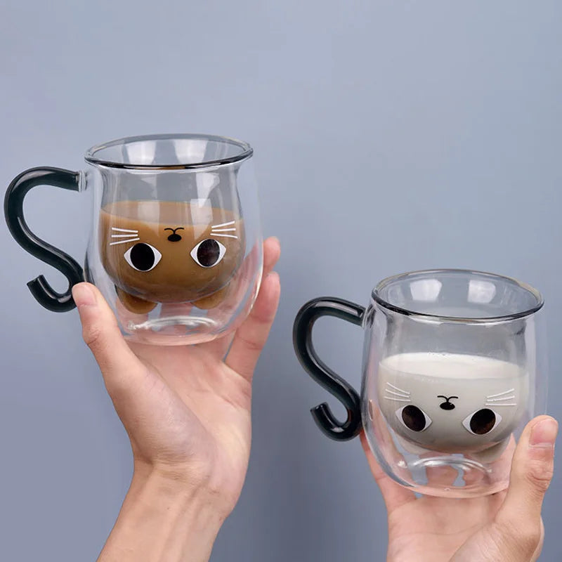 Cute Cat Double-layer Coffee Mug-ChicWoo