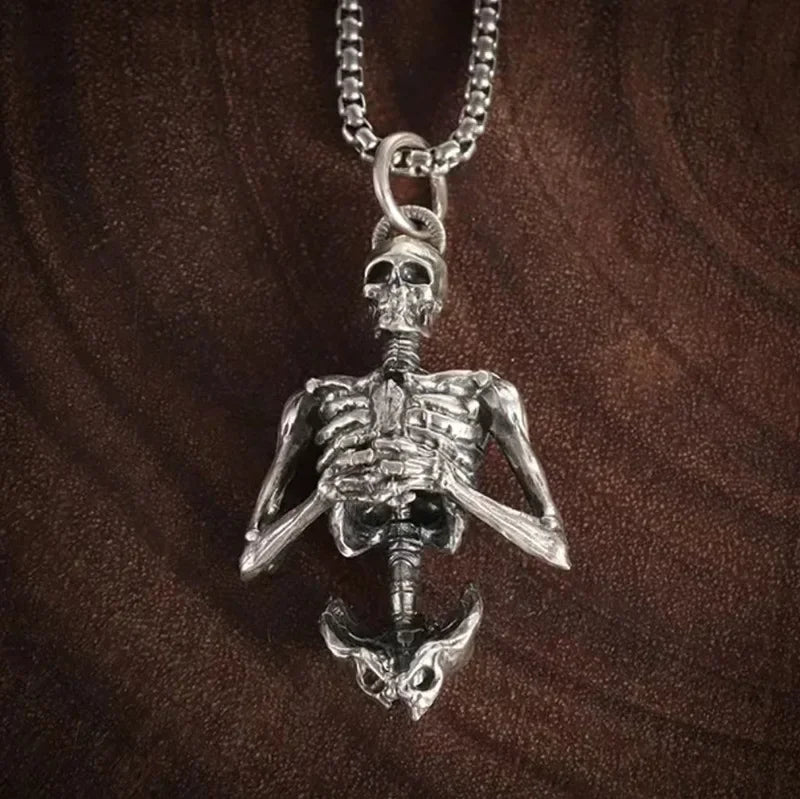 Silver Skeleton Pendant Chain Necklace