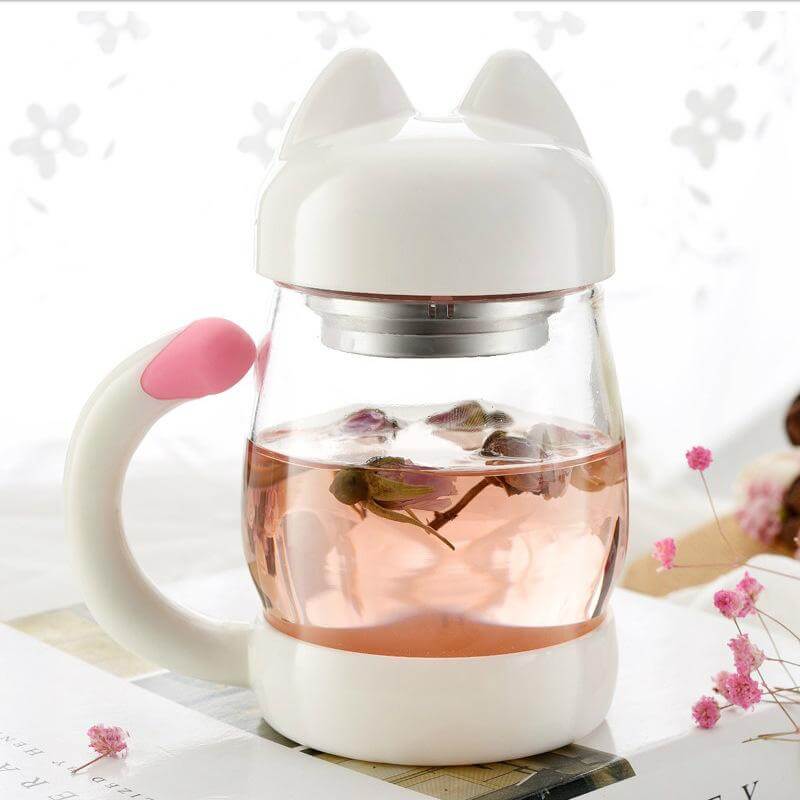 Cute Cat Glass Mug With  Tea Filter-ChicWoo