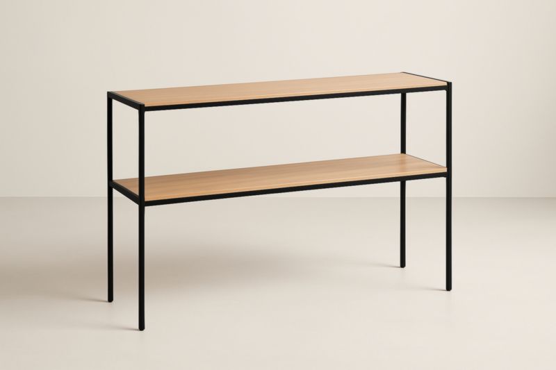 Étagère console en bois et acier deux niveaux 120x30x80 cm Noir/Naturel