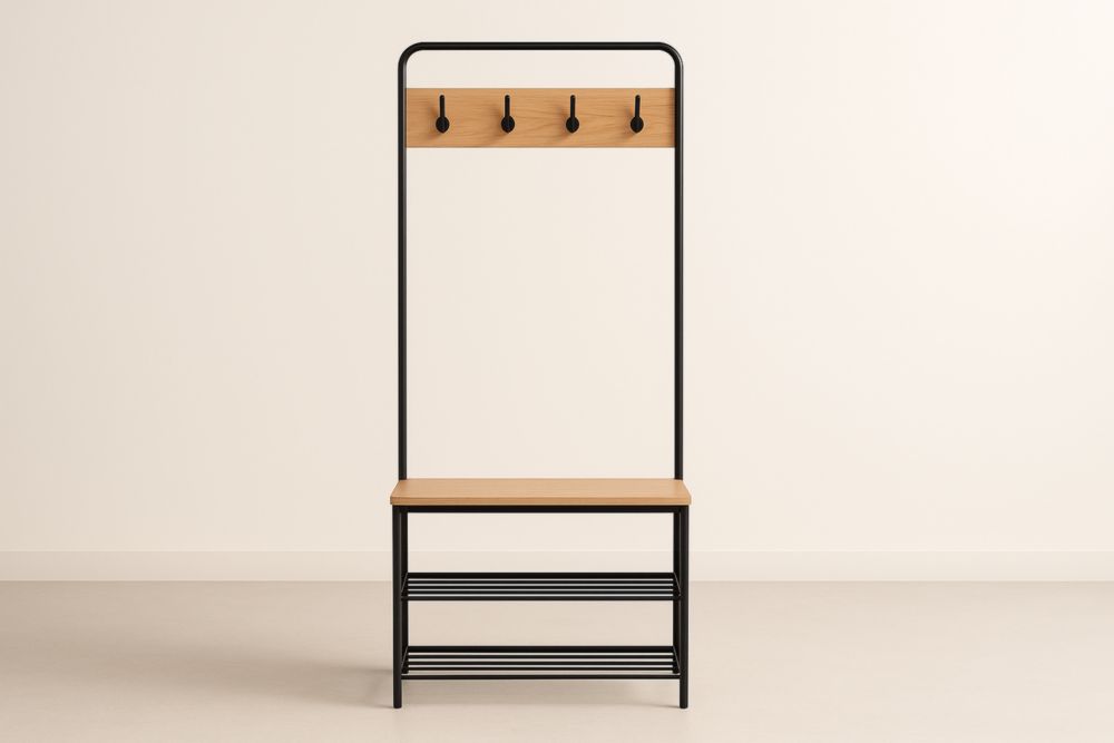 Portemanteau en Métal et Bois avec Étagères 174cm