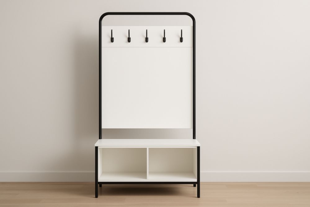 Porte-manteau en Bois MDF et Acier Noir avec Étagère