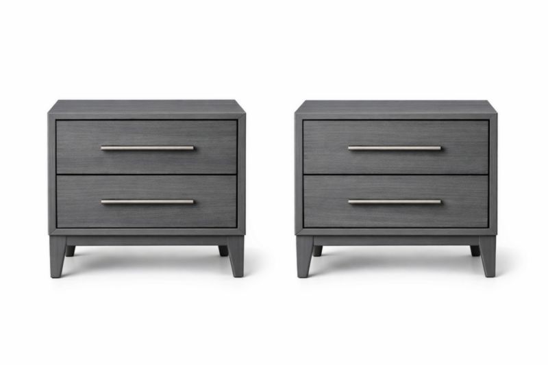 Ensemble de 2 tables de chevet en bois avec 2 tiroirs Gris