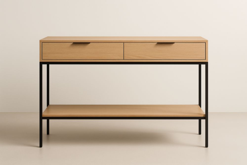 Console en Bois de Chêne avec Tiroirs et Cadre Métal