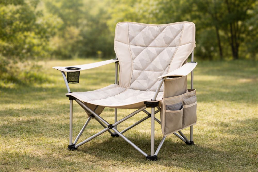 Chaise de Camping Pliante en Aluminium et Polyester Beige