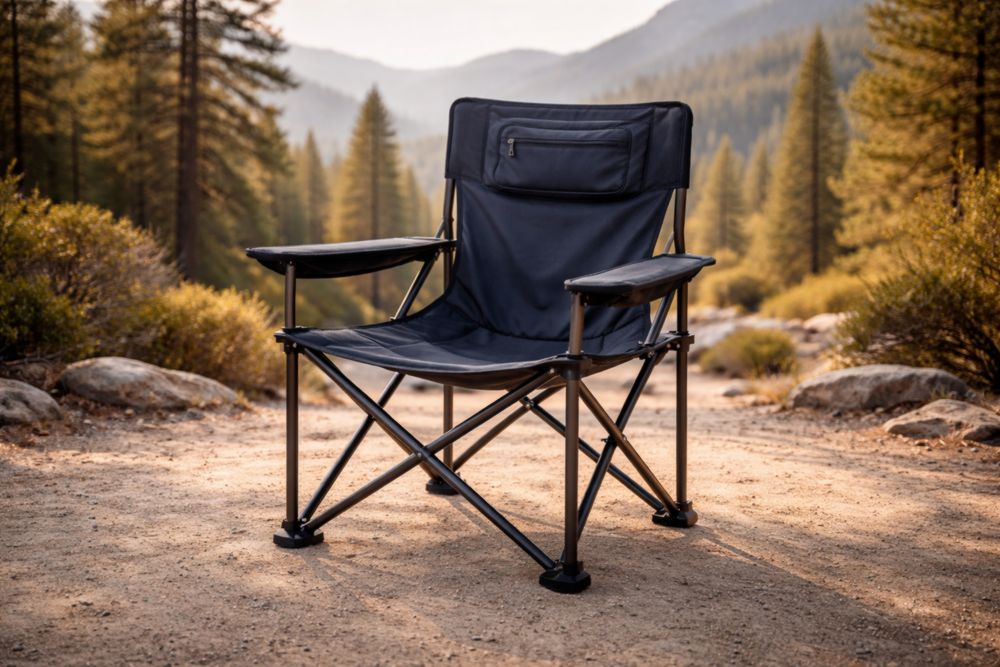 Chaise pliante extérieure en polyester noir avec cadre en métal