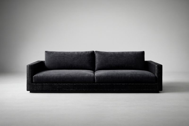 Canapé en osier et velours noir 250cm