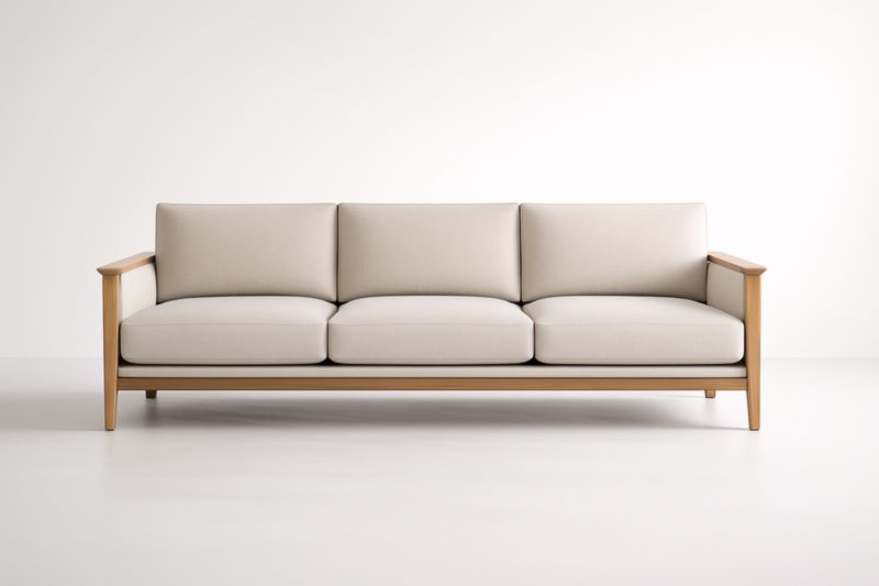 Canapé 3 places en bois et tissu beige