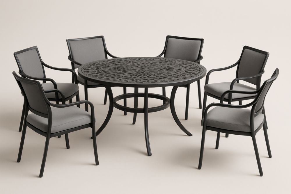 Ensemble de table ronde et 6 chaises en aluminium avec coussins gris ensemble de table et chaises de jardin