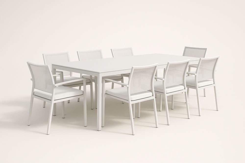 Ensemble de Salle à Manger Extérieure 8 Chaises Aluminium Blanc