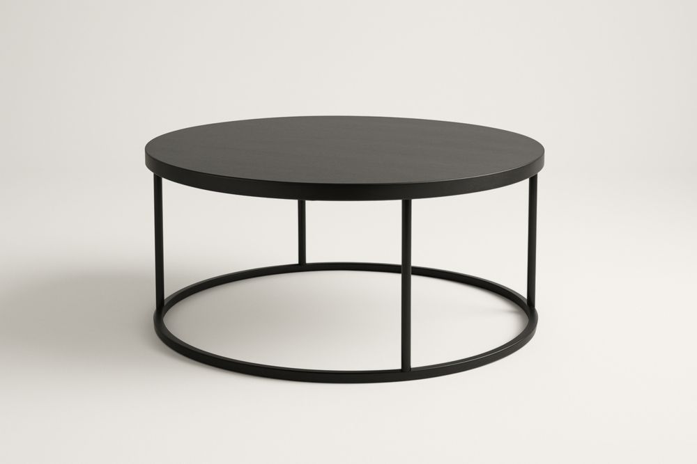 Table basse ronde en MDF et aluminium noir
