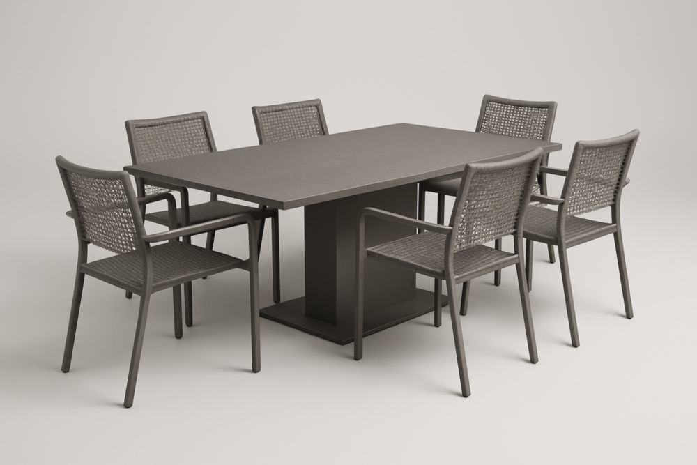 Ensemble de table rectangulaire et 6 chaises en aluminium et résine tressée marron ensemble de table et chaises de jardin