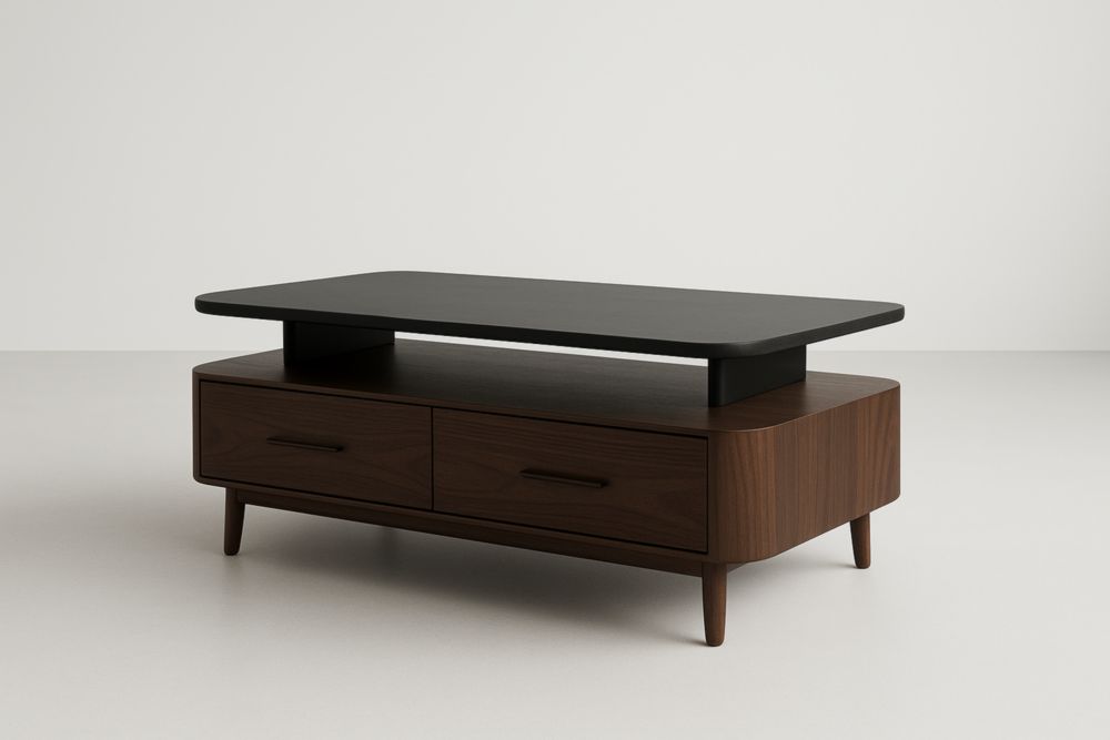 Table basse en MDF noire avec tiroirs 120x60x45cm