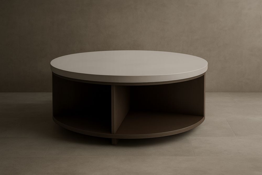 Table basse ronde en MDF avec rangement, diamètre 100 cm, blanc/marron