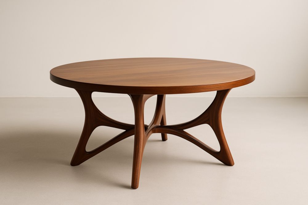 Table basse ronde en bois de noyer