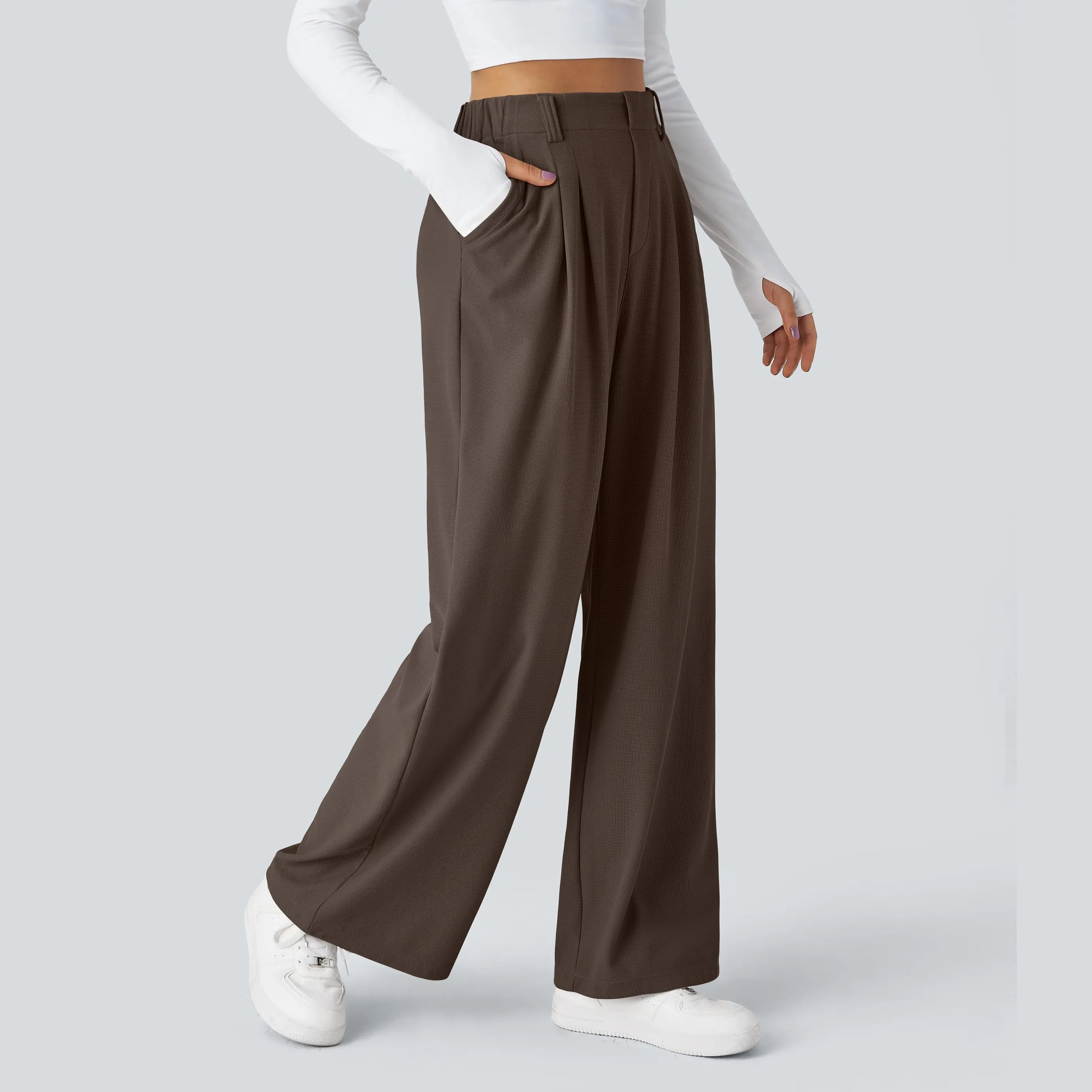 🔥Last Day Only £22.99💛Women‘s Waffle Knit Trousers | High-Rise, Wide Leg, Tummy Flattering🔥Buy 2 Free Shipping& 10% off