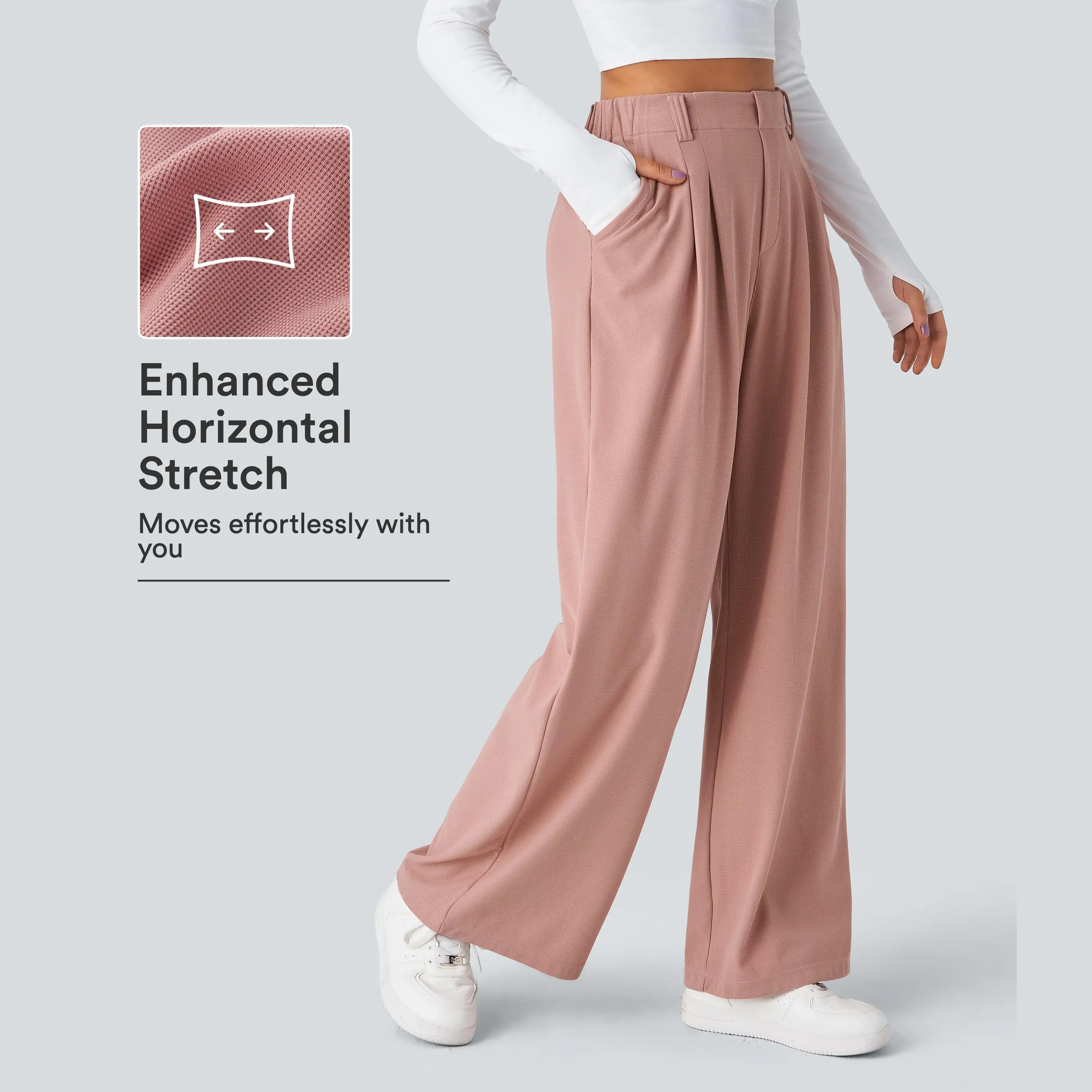 🔥Last Day Only £22.99💛Women‘s Waffle Knit Trousers | High-Rise, Wide Leg, Tummy Flattering🔥Buy 2 Free Shipping& 10% off