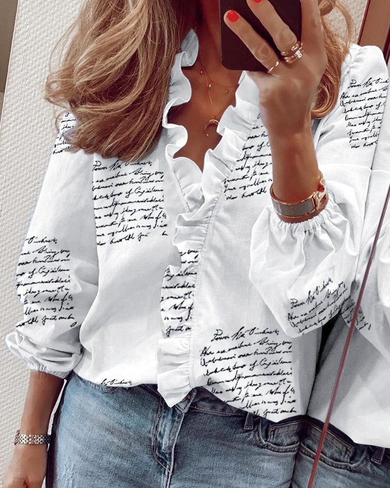 🔥Last Day 49% Off💛Ruffle Detail V-Neck Top | Women's Casual Woven Shirt for All Seasons🔥Buy 2 Free Shipping🔥