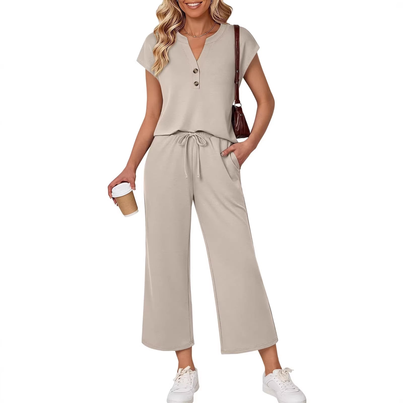 🎉New Arrival-49% Off💛The Summer 2-Piece Set | Short Sleeve Button Top & Elastic Waist Pants🔥Buy 2 Free Shipping& 10% off