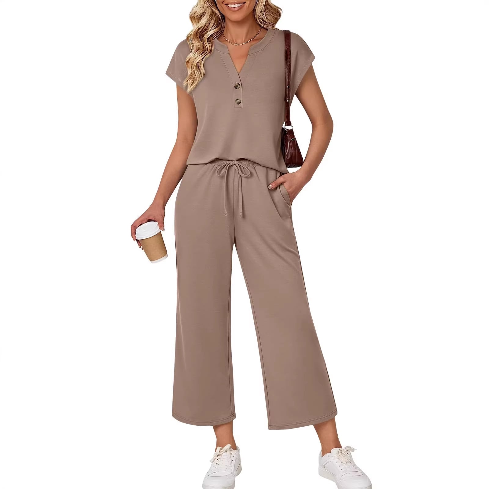 🎉New Arrival-49% Off💛The Summer 2-Piece Set | Short Sleeve Button Top & Elastic Waist Pants🔥Buy 2 Free Shipping& 10% off