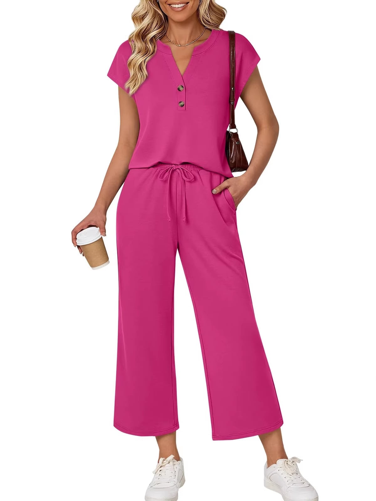 🎉New Arrival-49% Off💛The Summer 2-Piece Set | Short Sleeve Button Top & Elastic Waist Pants🔥Buy 2 Free Shipping& 10% off