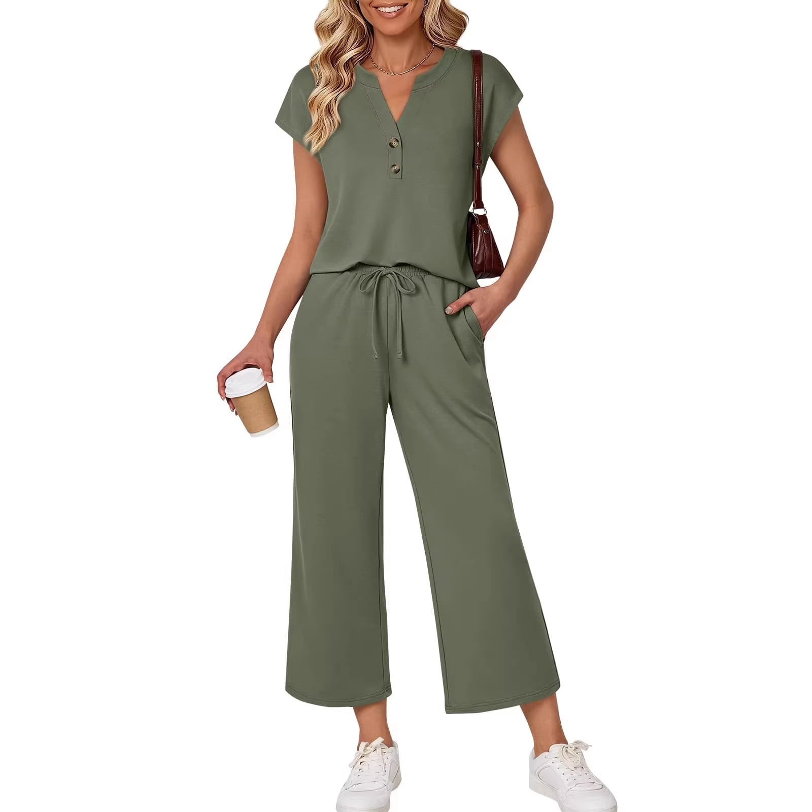 🎉New Arrival-49% Off💛The Summer 2-Piece Set | Short Sleeve Button Top & Elastic Waist Pants🔥Buy 2 Free Shipping& 10% off